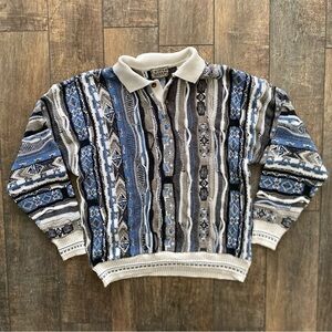 vintage 90s coogi-style cool-toned collared funky sweater